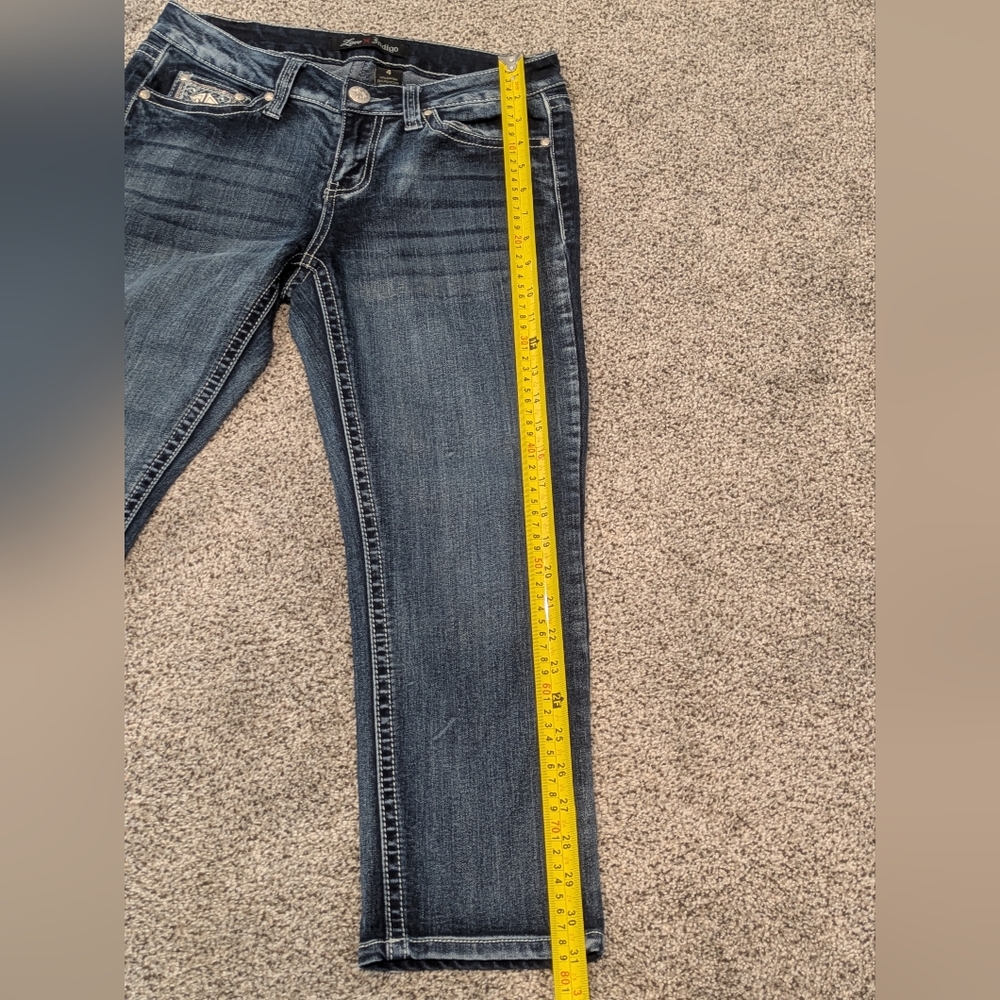 Women's Love Indigo Dark Wash Capris Denim Blue Jeans Stretch Sz: 4 Design Pants - Picture 3 of 14